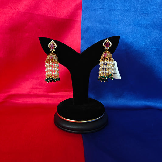 Beautiful Nakshi Jhumki With Pearl Hanging