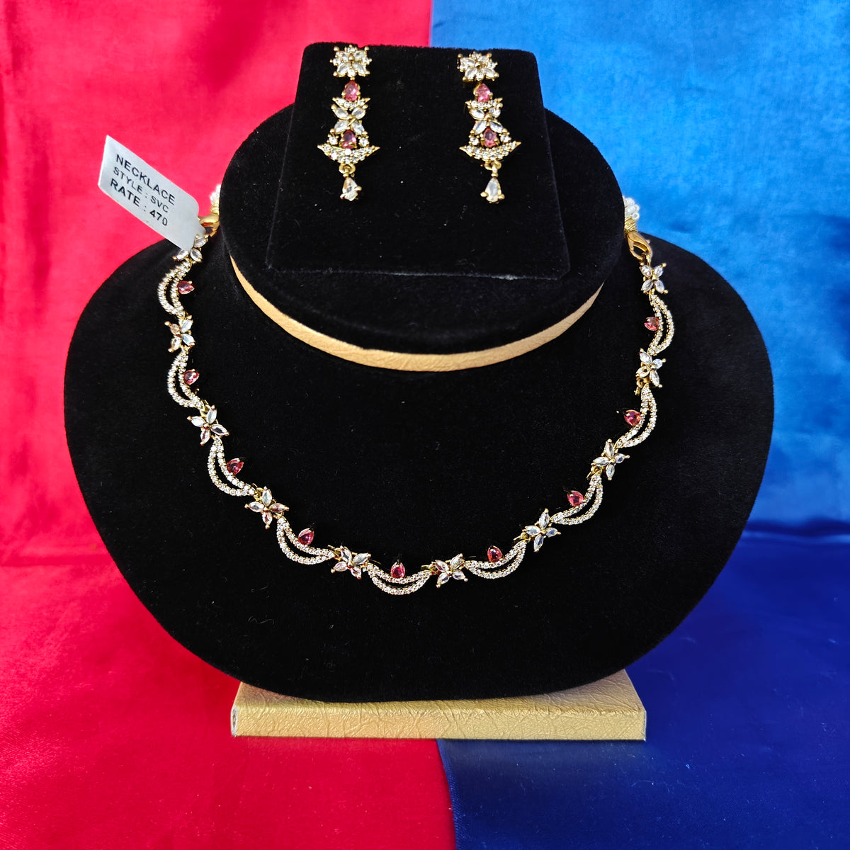 Beautiful Mini Haaram In Maroon Stone