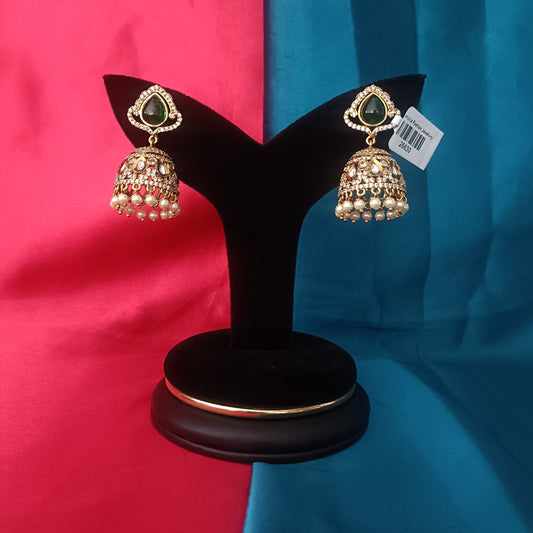 Beautiful Victorian Jhumki In Green Stone