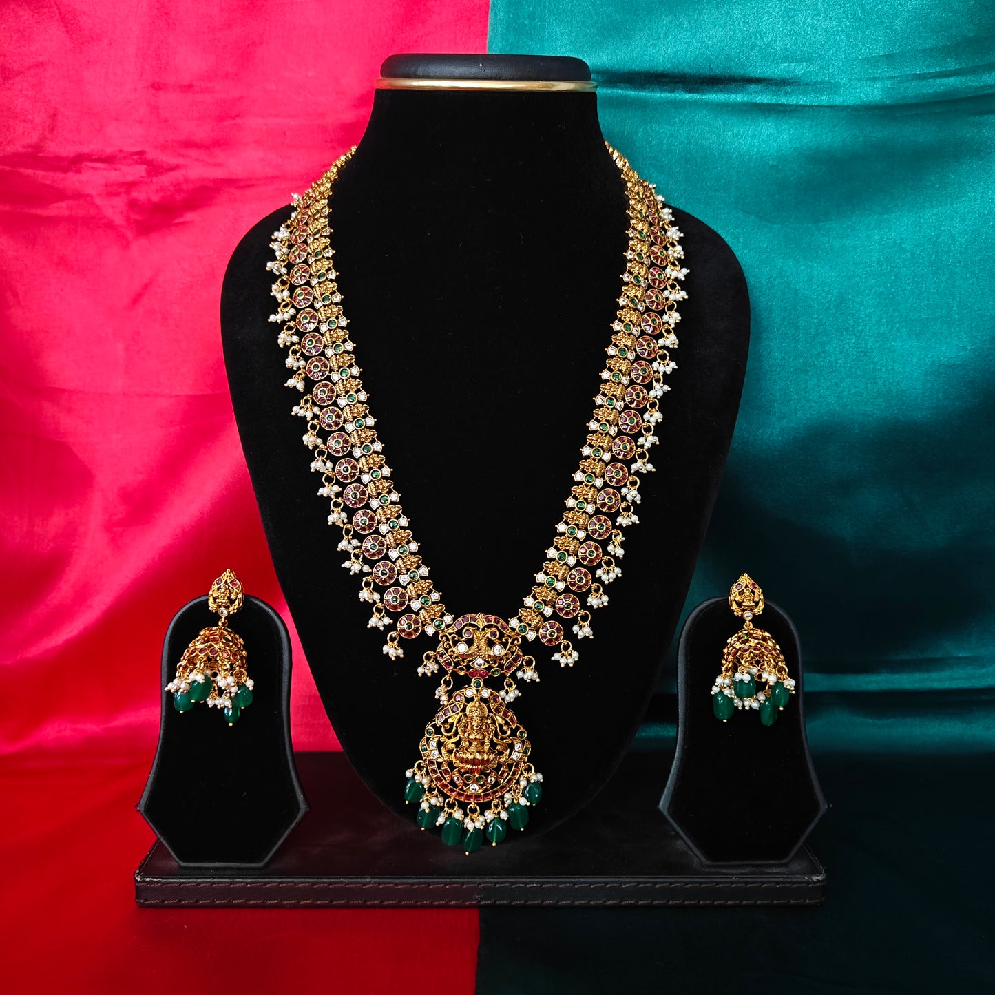 Beautiful Kundan Long Necklace With Laxmi Idol
