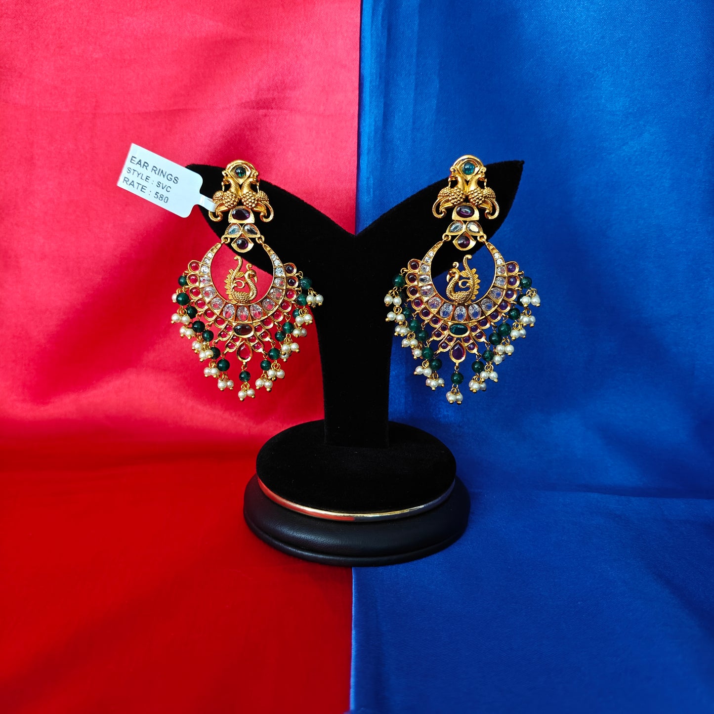 Beautiful Chandbali Earring In Green Crystal