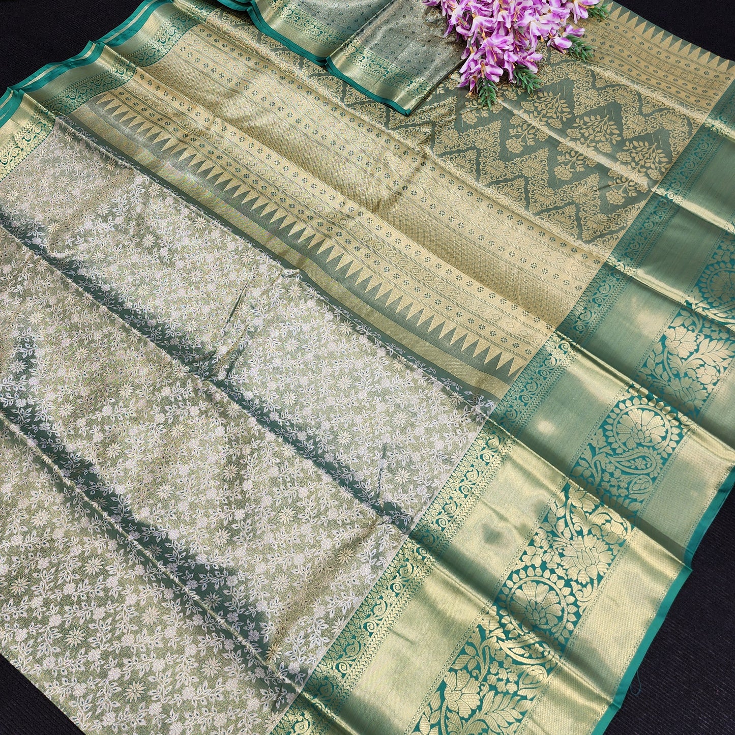 ✨️Semi Kanchi Pattu One Gram Gold Saree💫