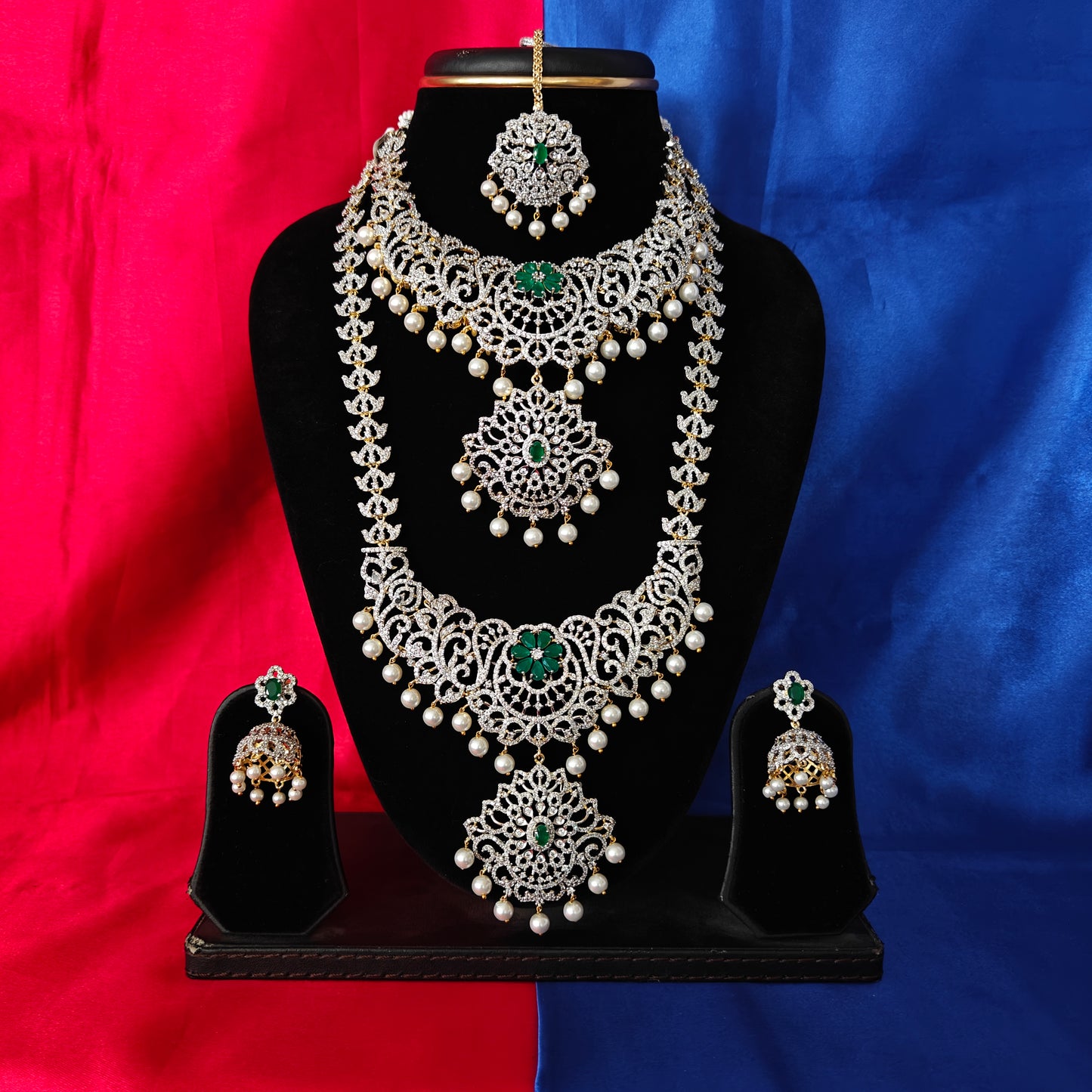 Elegant GJ Combo Set In Green Stone - Ambica Wedding Mall