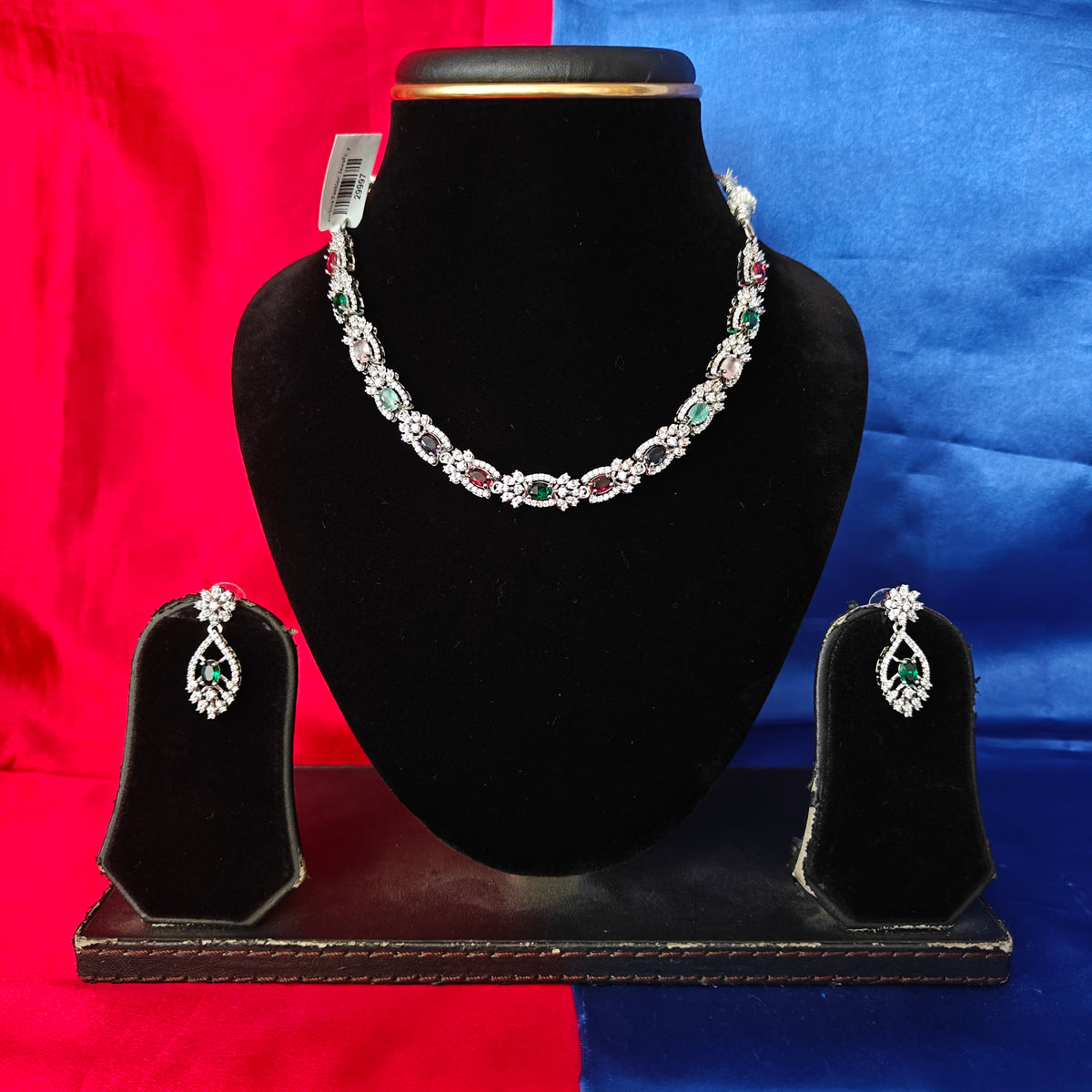Elegant AD Short Necklace In Multi Coloured Stone