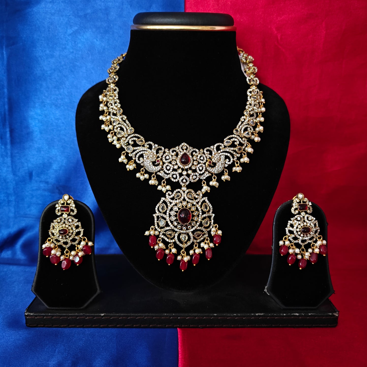 Beautiful Victorian Short Necklace In Maroon Beads - Ambica Wedding Mall