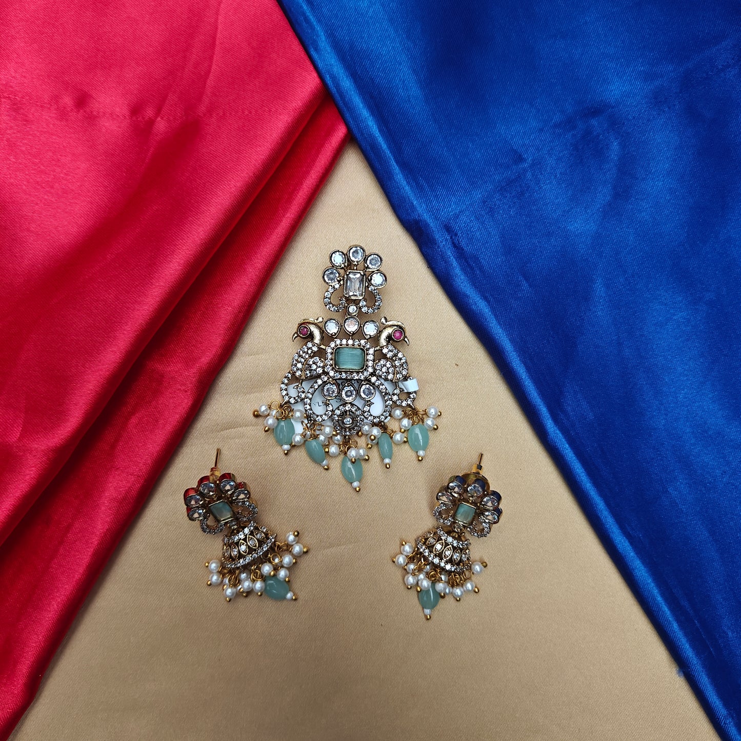 Beautiful Victorian Pendant In Pista Green Beads