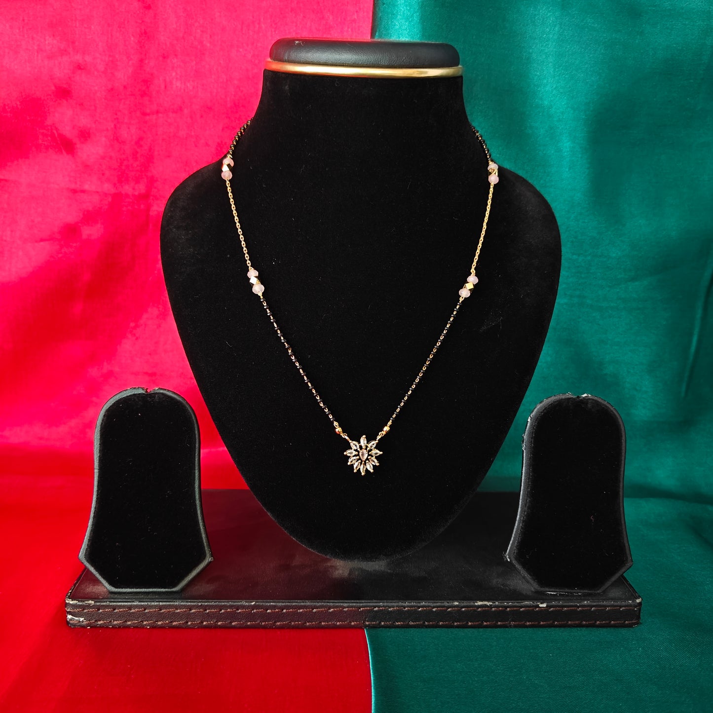 Beautiful Simple Black Beads Short In Baby Pink Stone