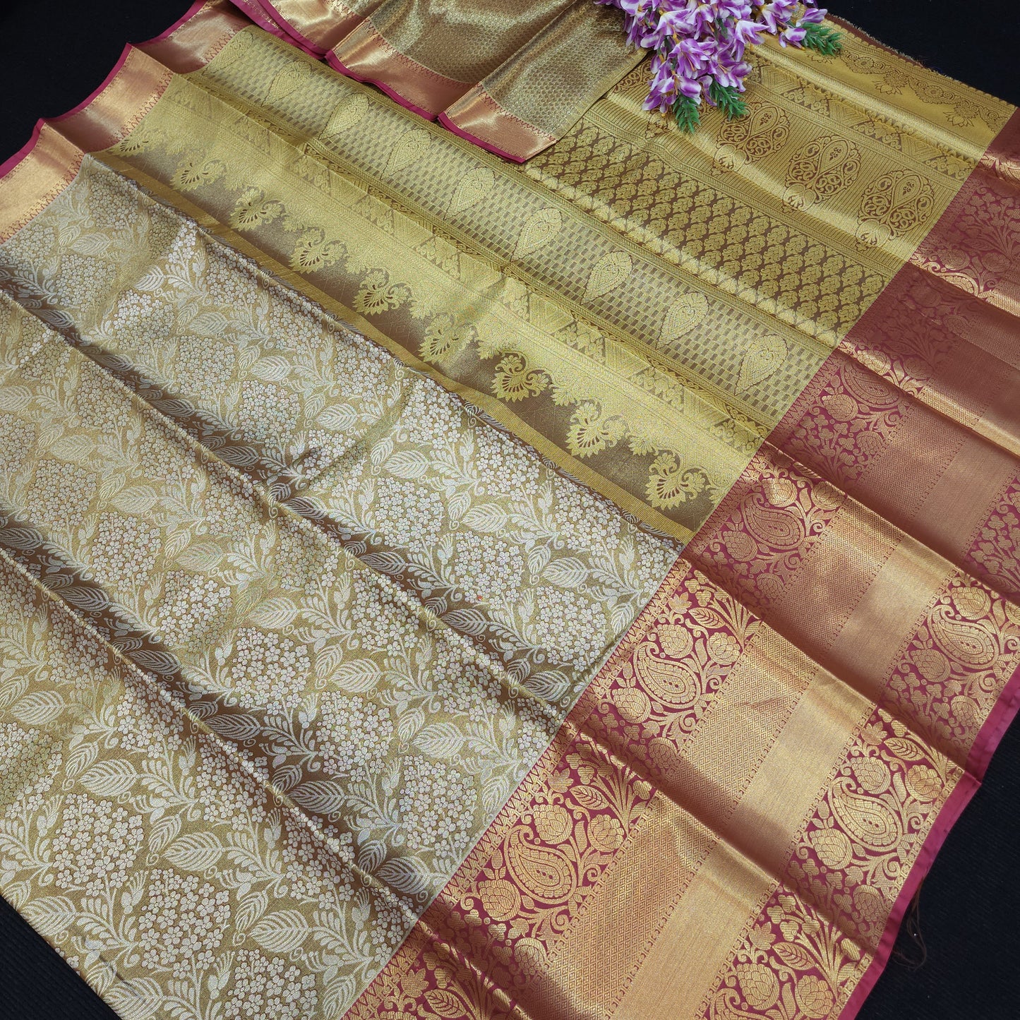✨️Semi Kanchi Pattu One Gram Gold Saree💫