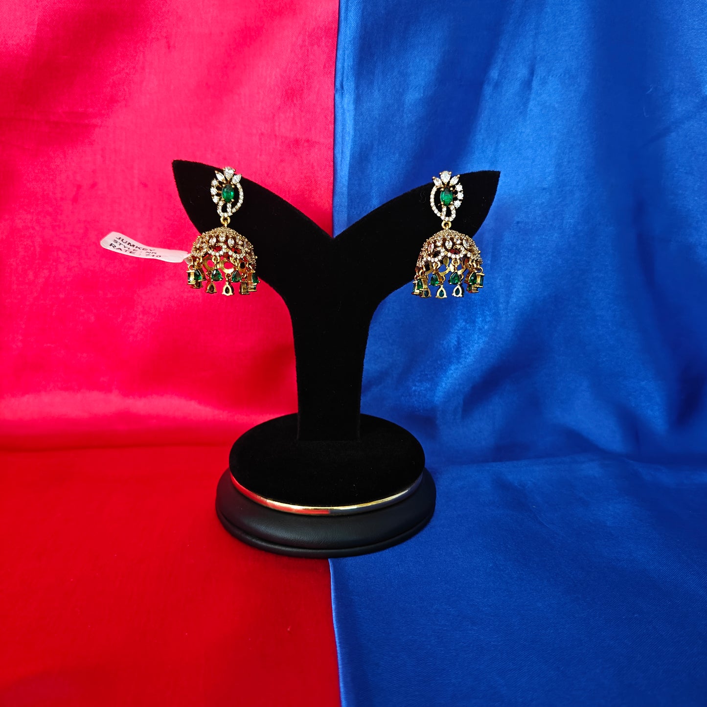 Beautiful Victorian Jhumki In Green Stone