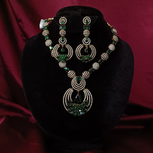 Beautiful Green Stone Short Necklace With Mehandi Polish - Ambica Wedding Mall