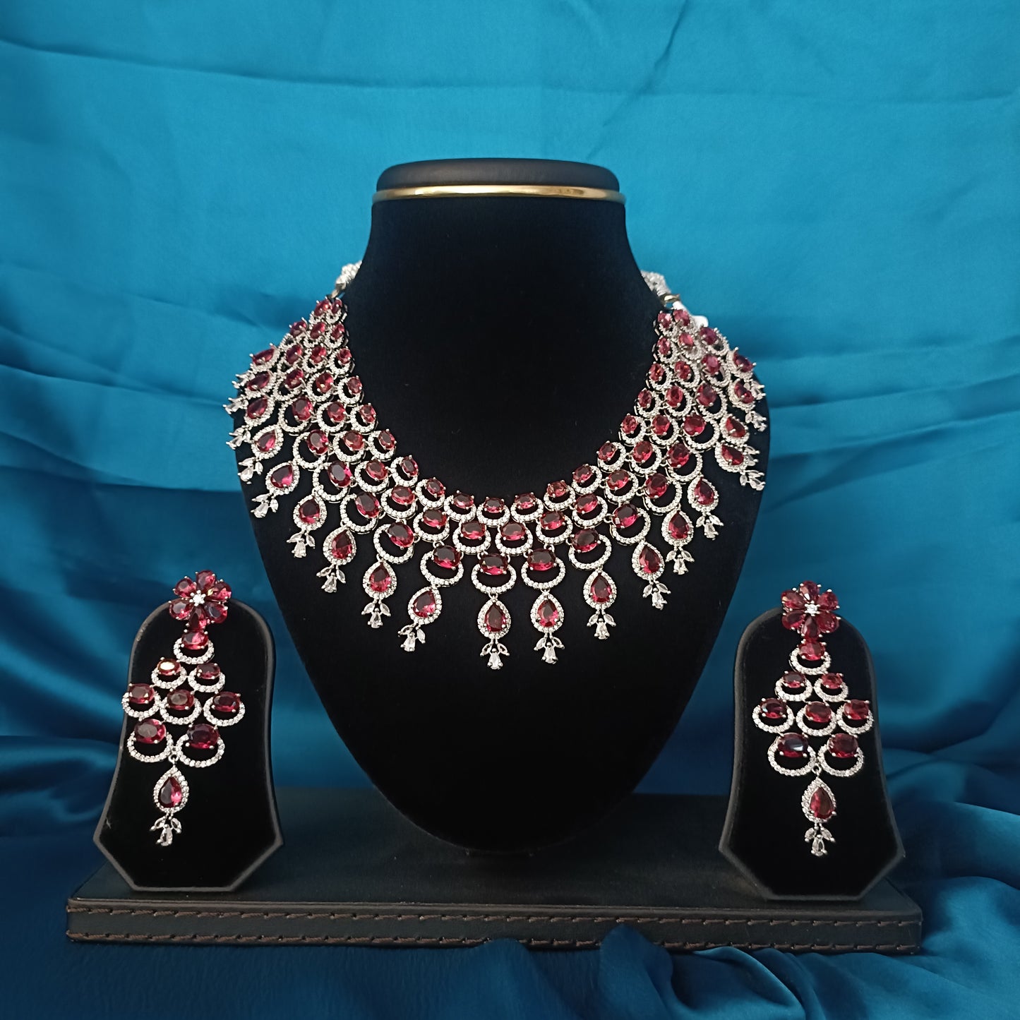 Beautiful Maroon AD Short necklace - Ambica Wedding Mall