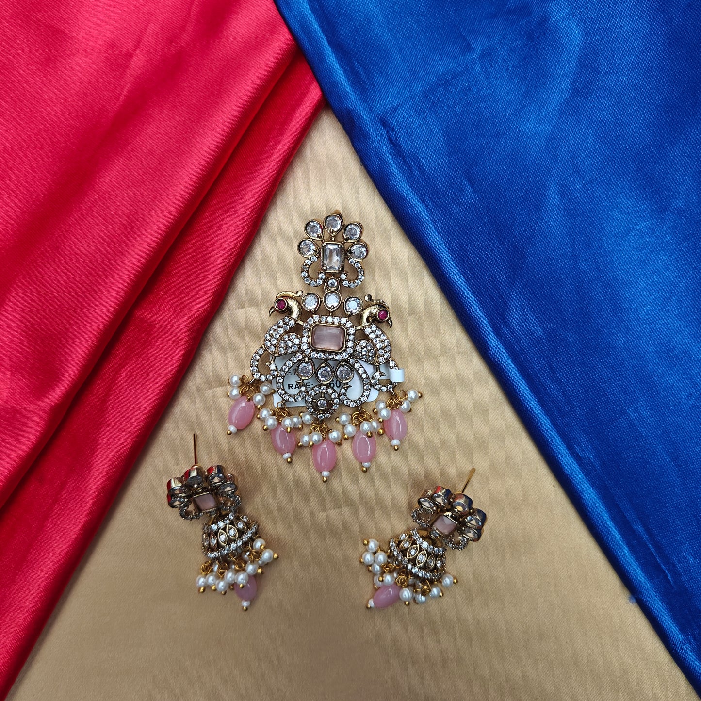 Beautiful Victorian Pendant In Baby Pink Beads