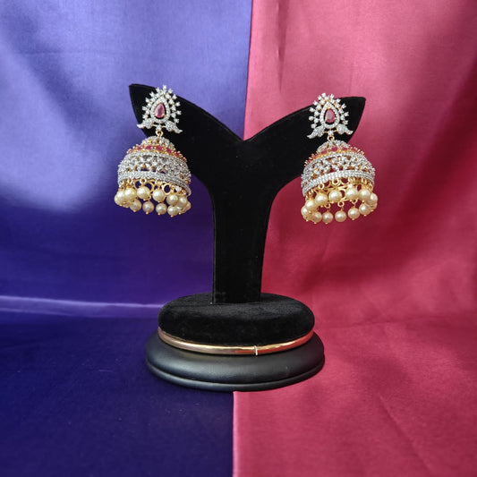 Elegant GJ Jhumkas In Ruby Stone