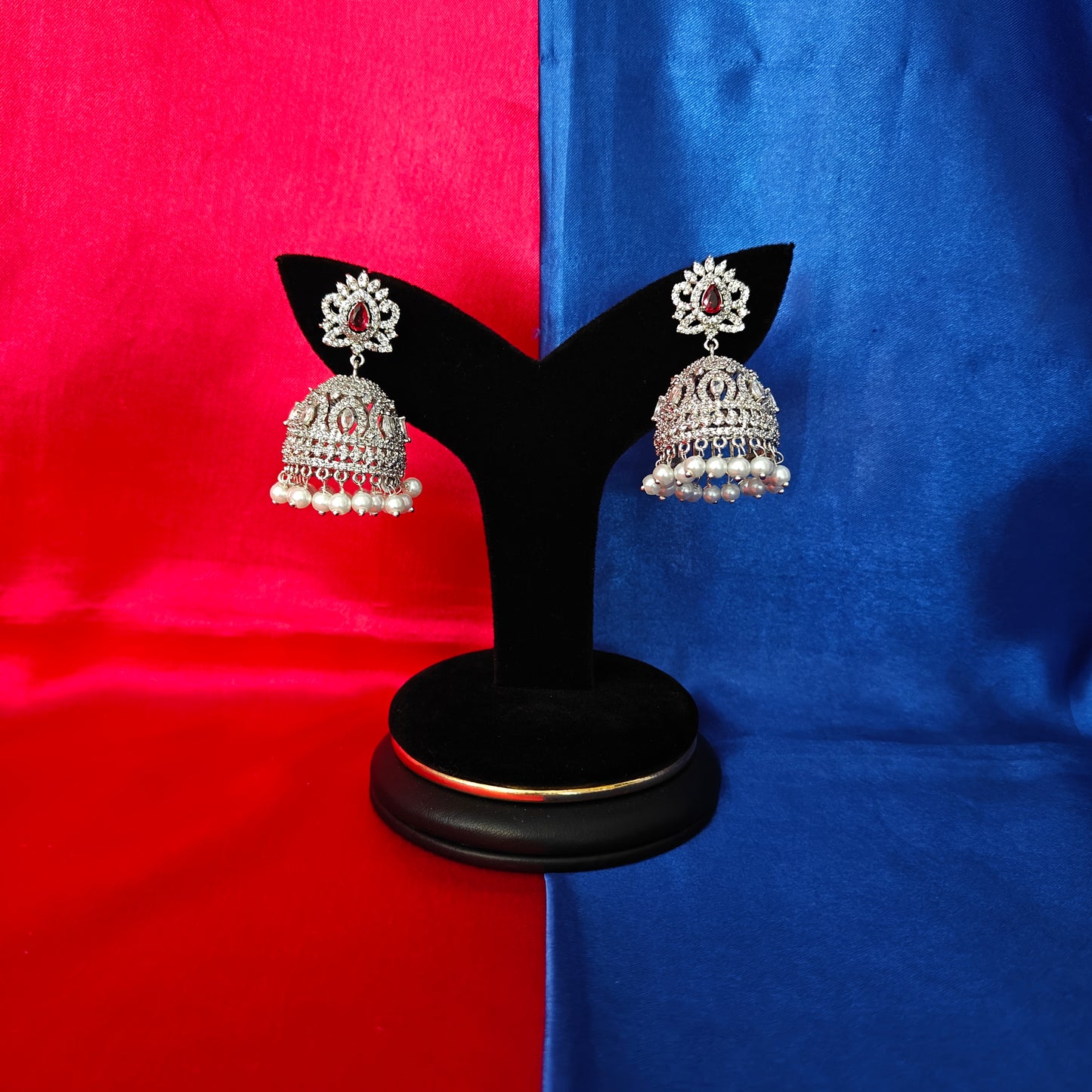 Beautiful Silver Jhumki In Ruby Stone