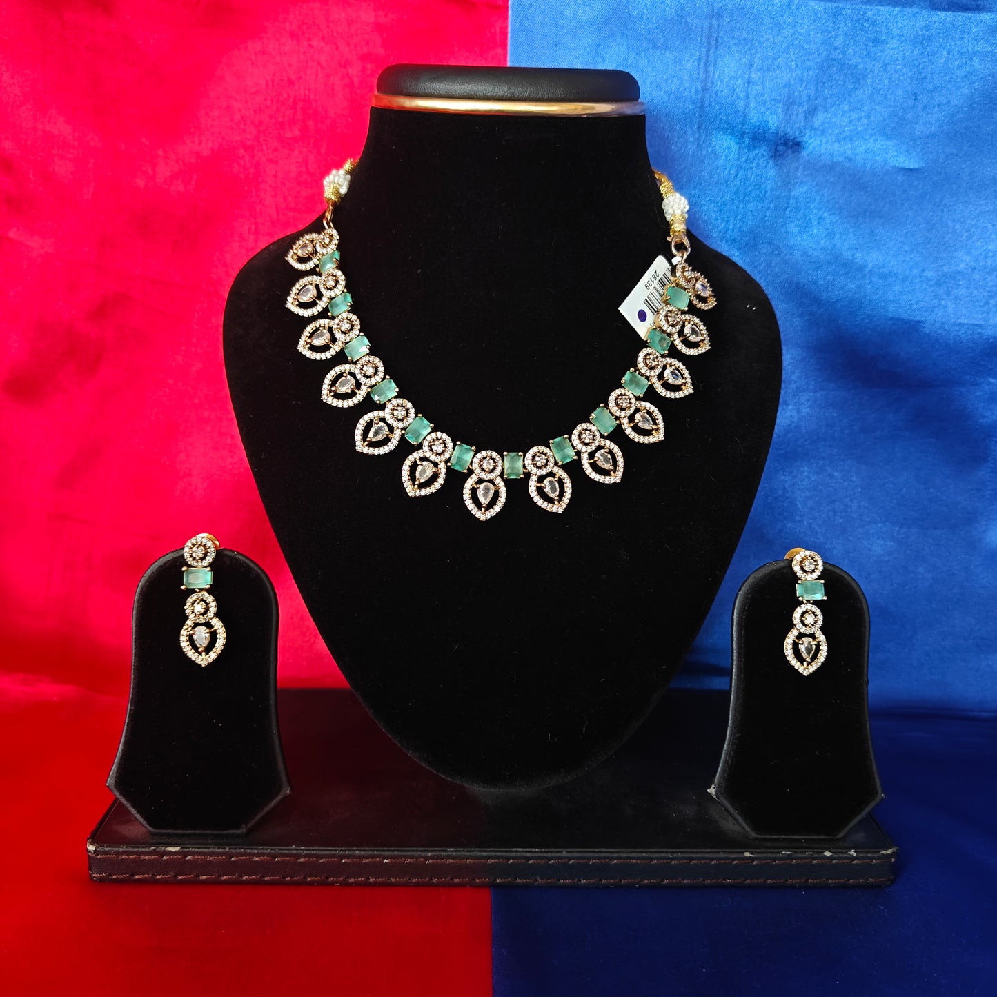 Beautiful Mini Haaram In Pista Green Stone