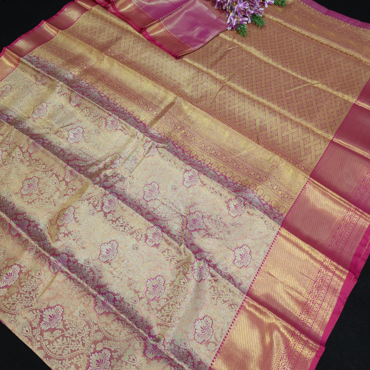 ✨️Semi Kanchi Pattu One Gram Gold Saree💫