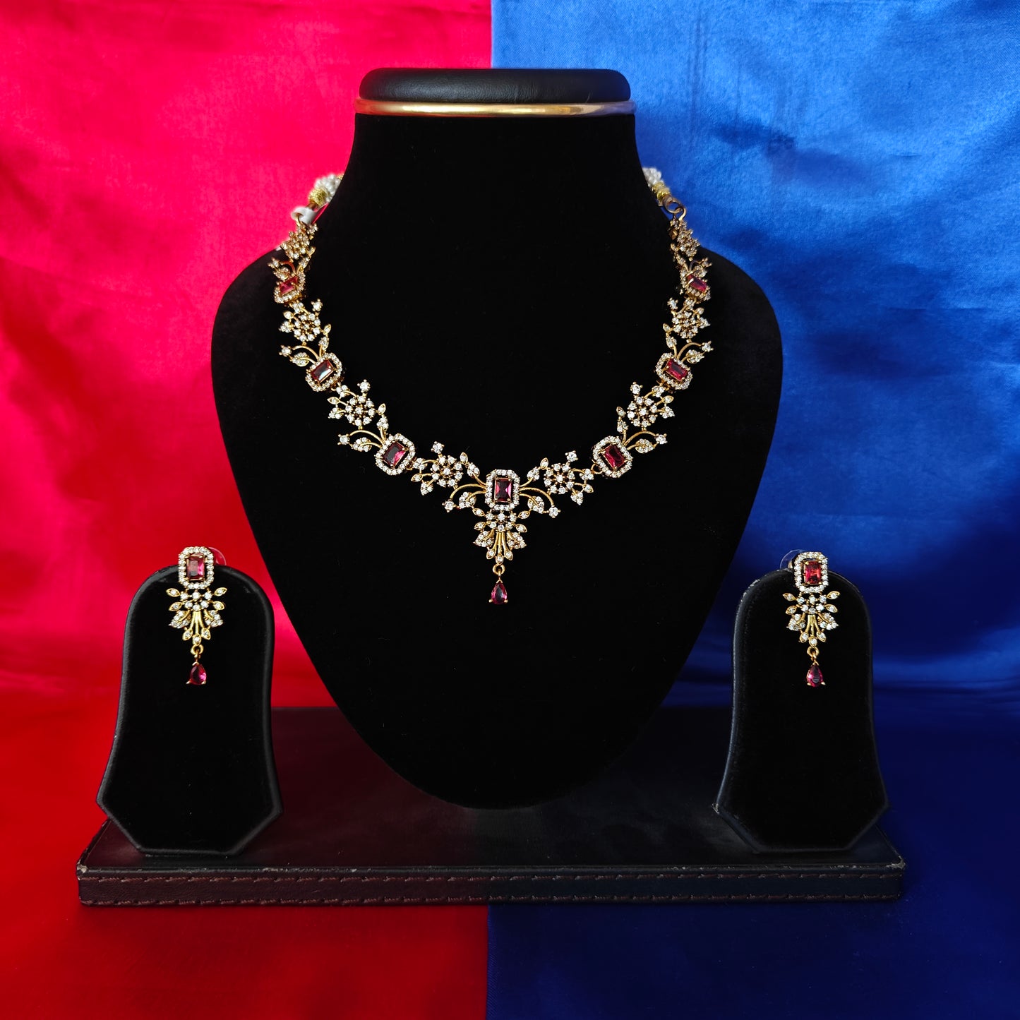 Beautiful Mini Haaram In Maroon Stone