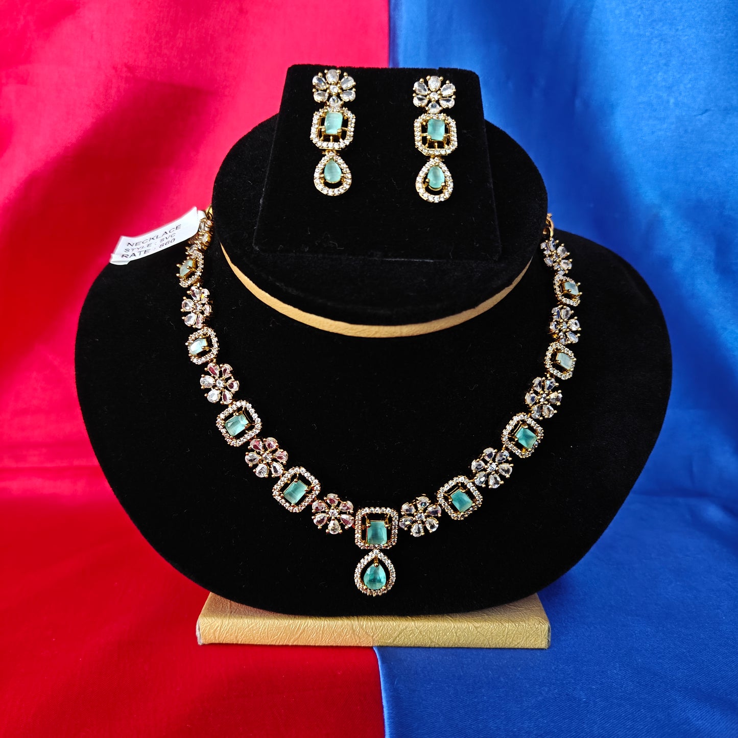 Beautiful Mini Haaram In Pista Green Stone