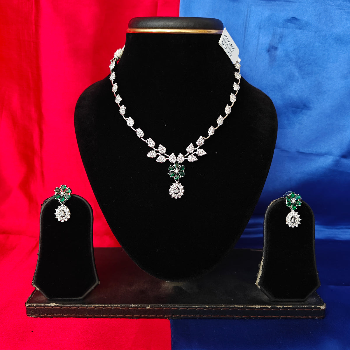 Elegant AD Short Necklace In Green Coloured Stone