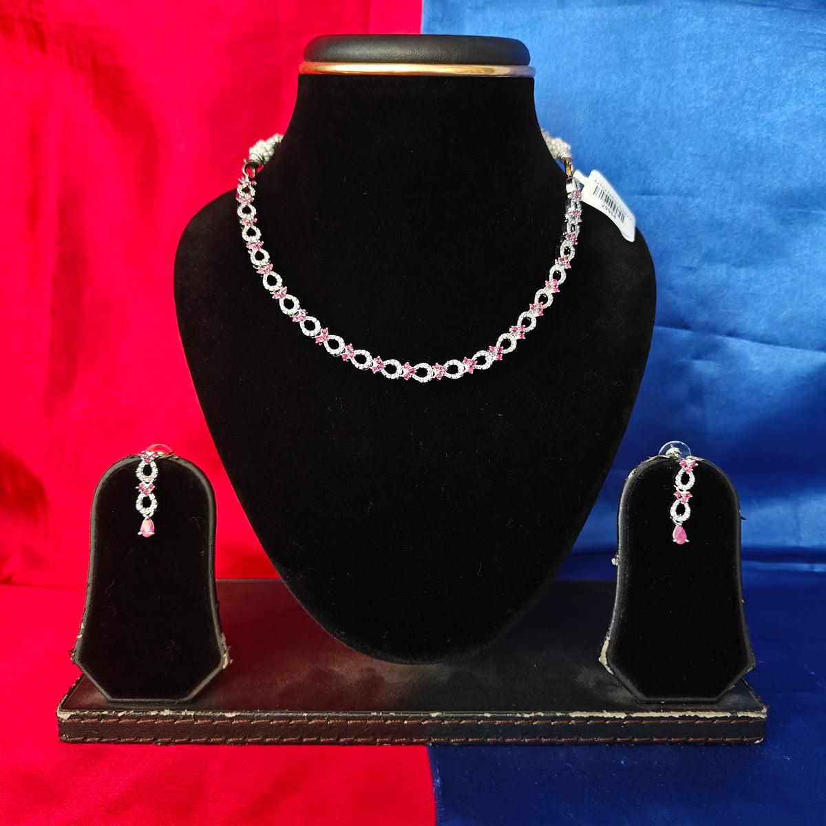Elegant AD Short Necklace In Ruby Coloured Stone