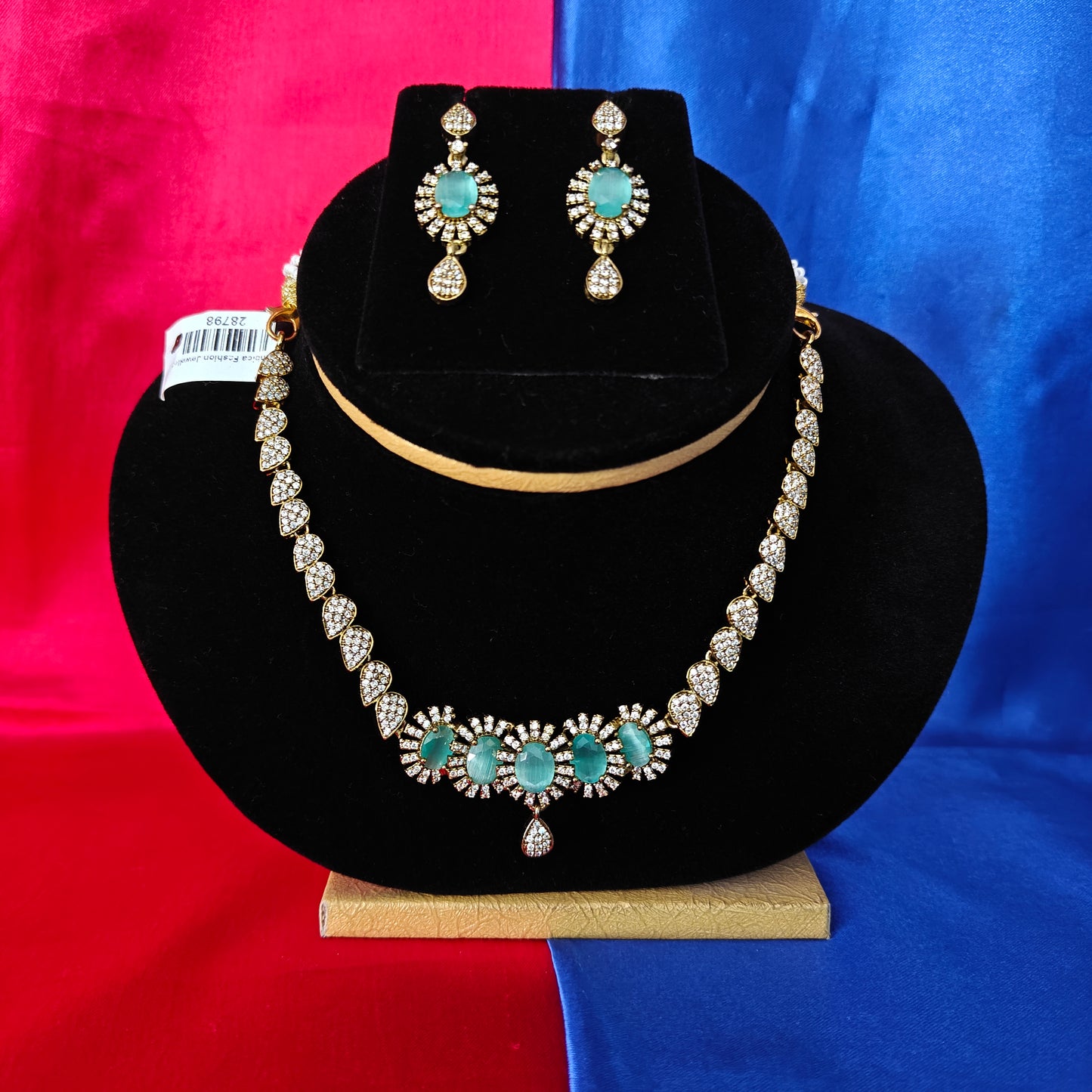 Beautiful Mini Haaram In Pista Green Stone