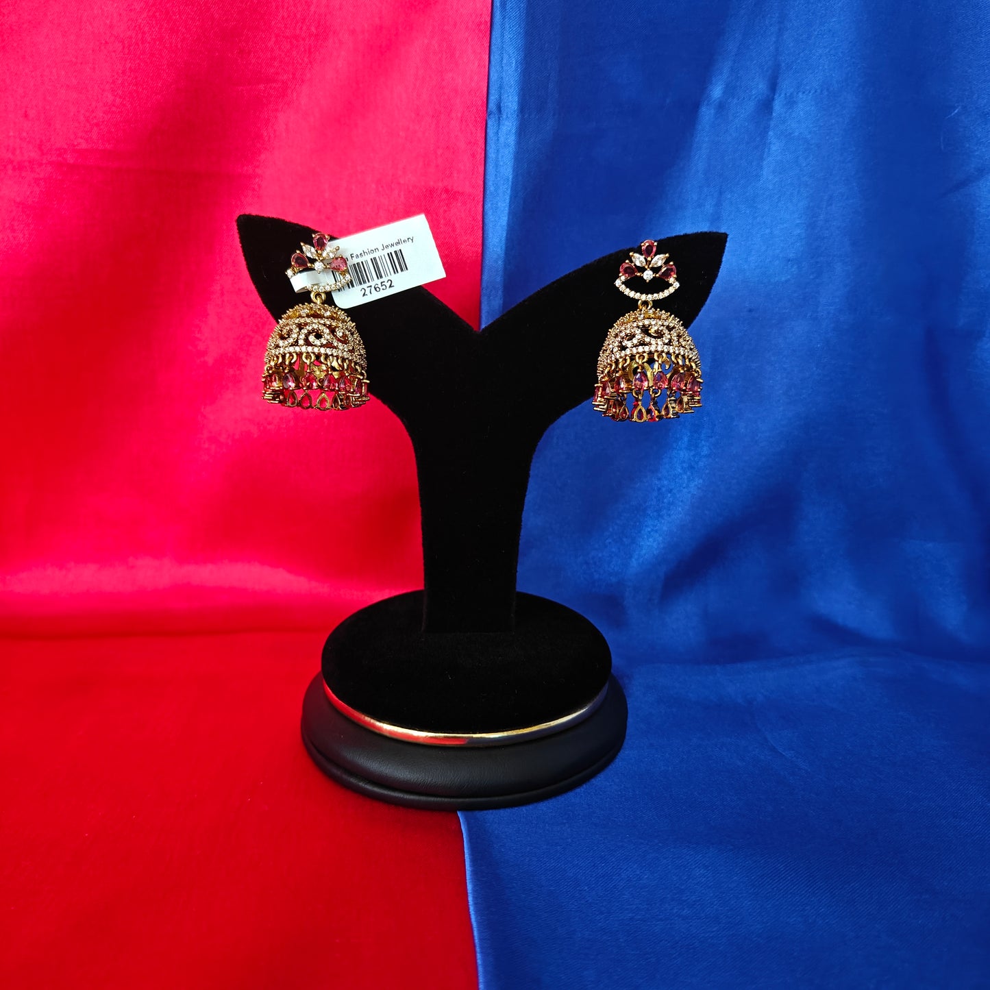 Beautiful Victorian Jhumki In Red Stone