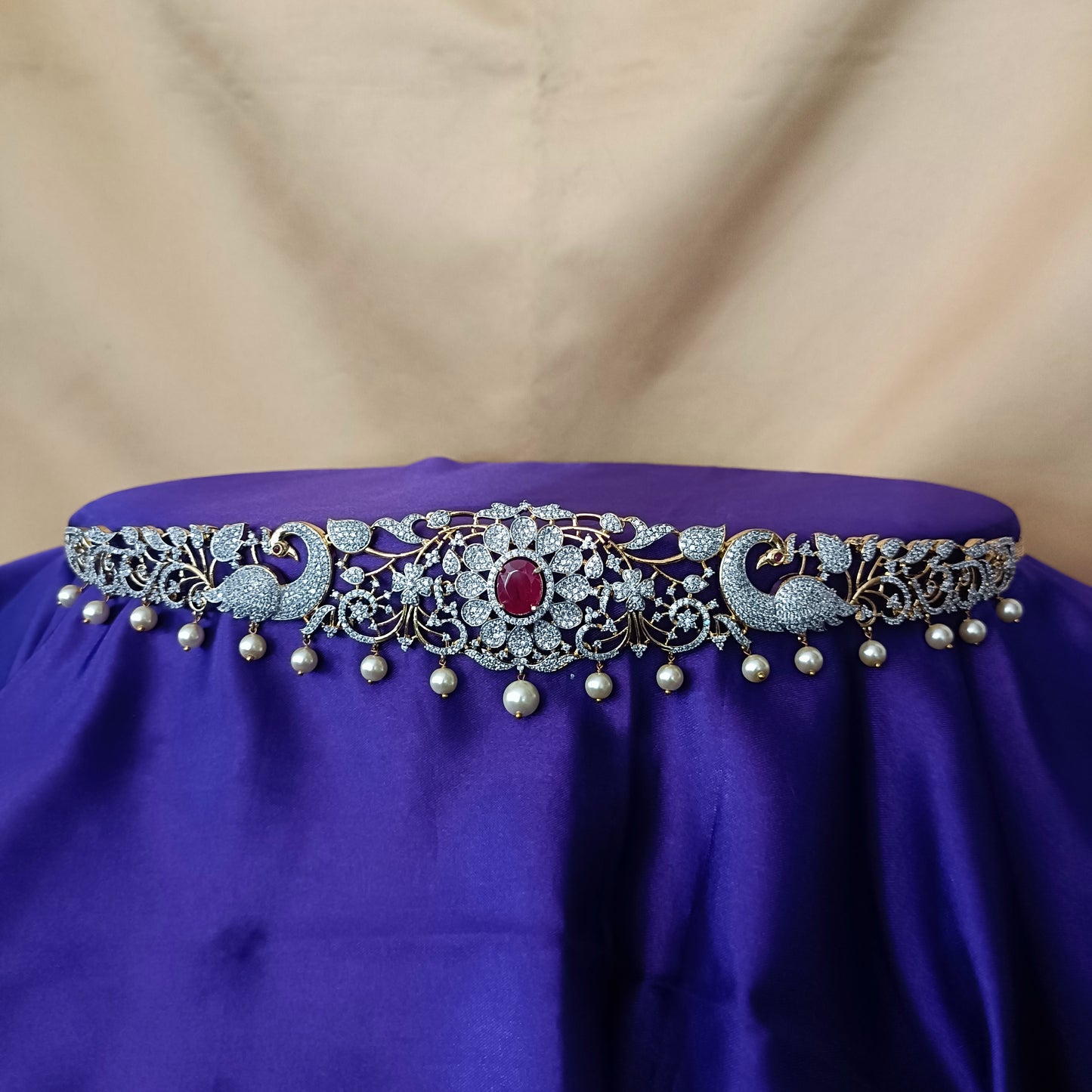 Elegant GJ Chain Type Vaddanam In Ruby Stone