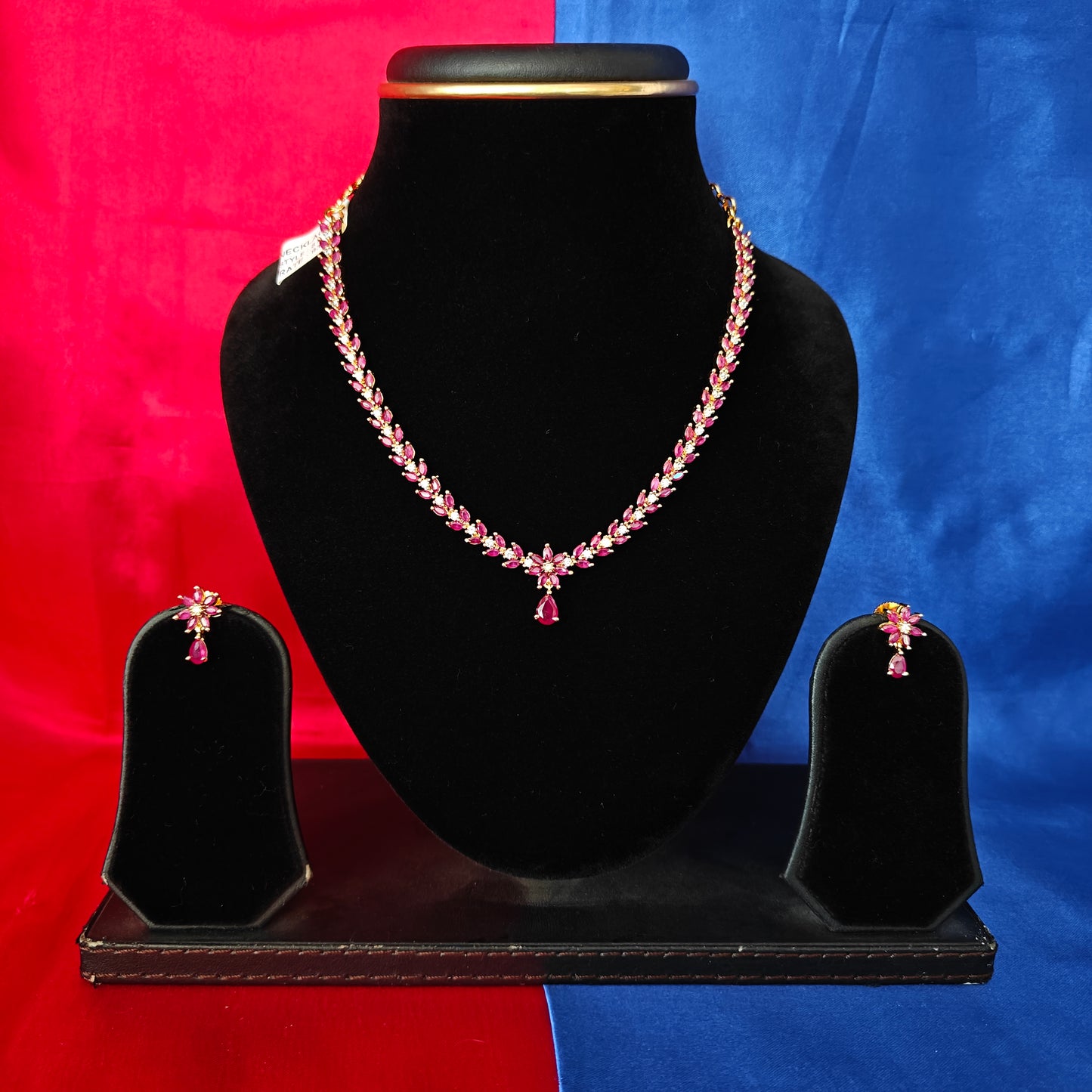 Beautiful CZ Short Necklace In Ruby Stone