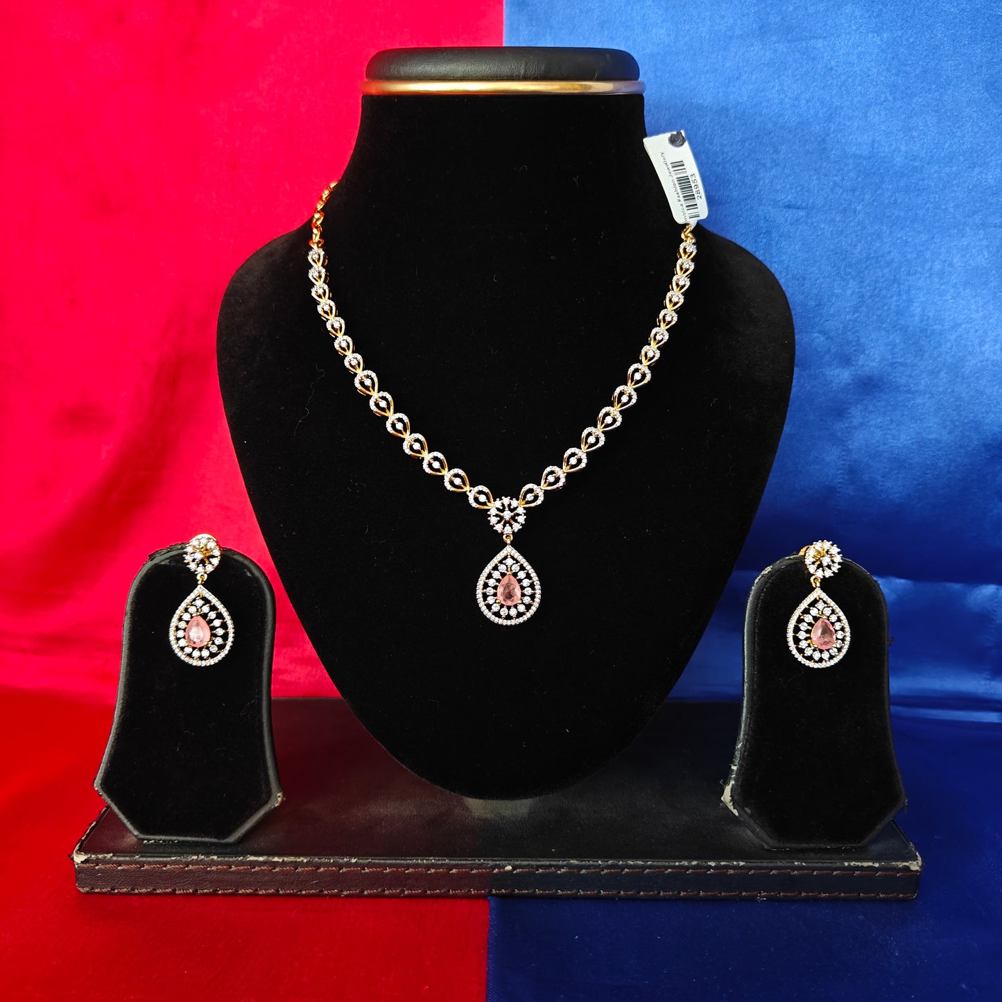 Beautiful CZ Short Necklace In Baby Pink Stone