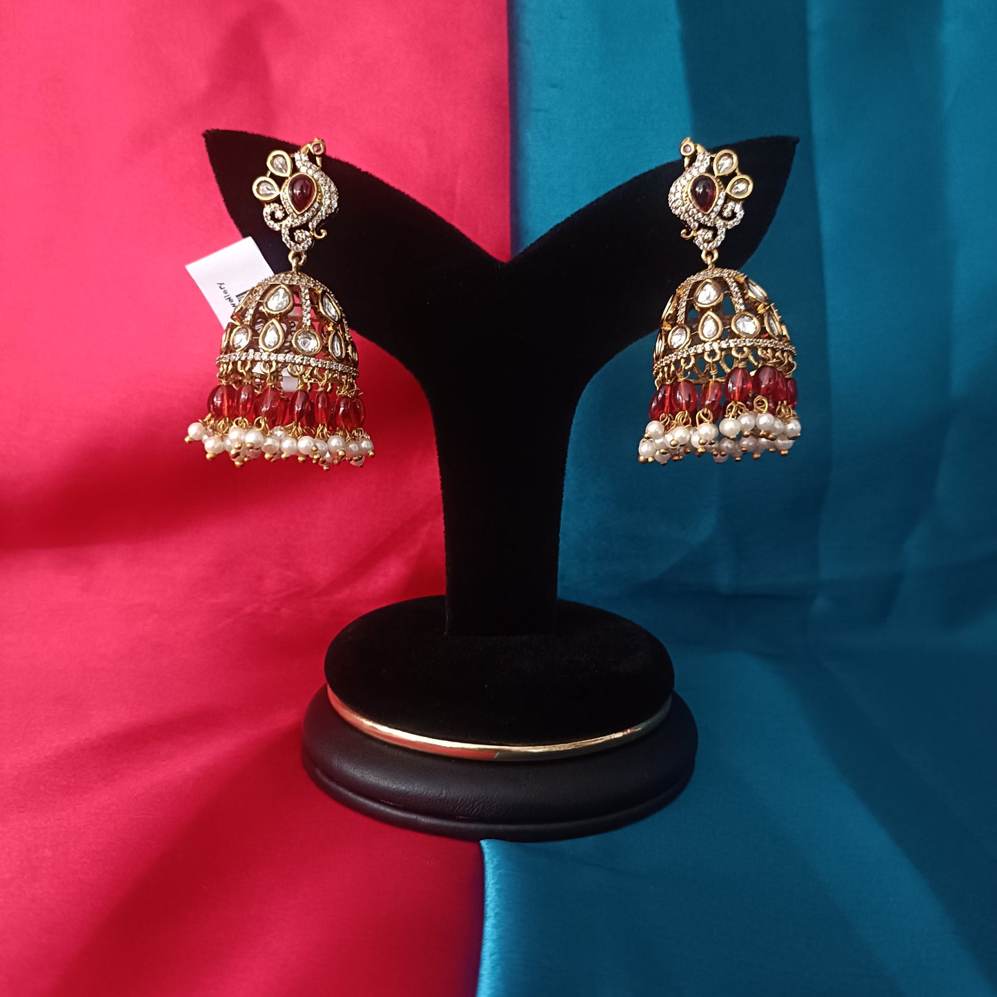 Beautiful Victorian Jhumki In Red Stone