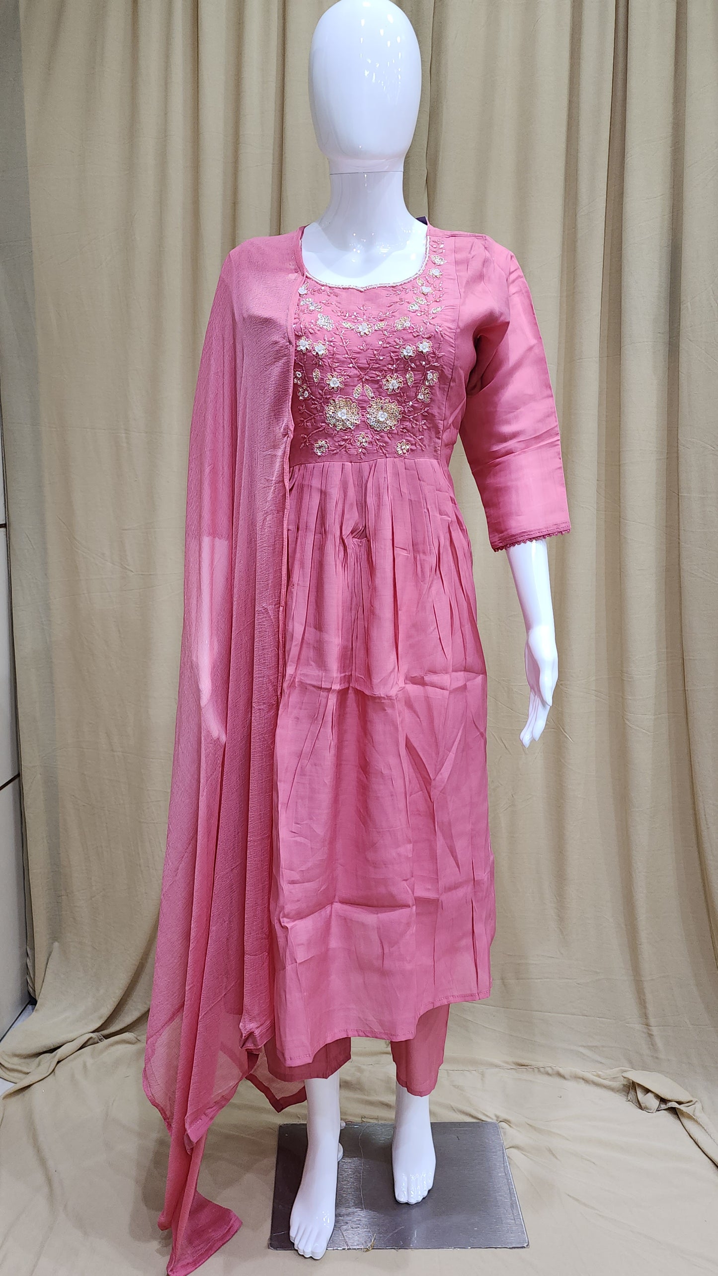 Fancy Dress Mal Chanderi Frock pattern