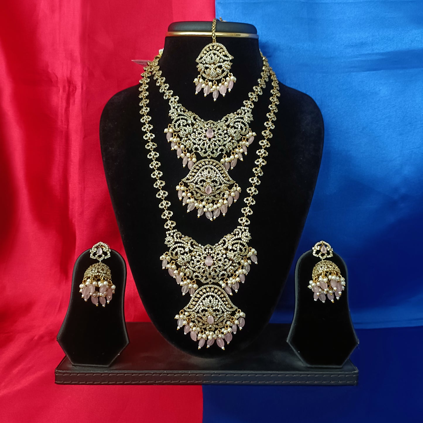 Elegant Victorian Combo Set In Baby Pink Beads