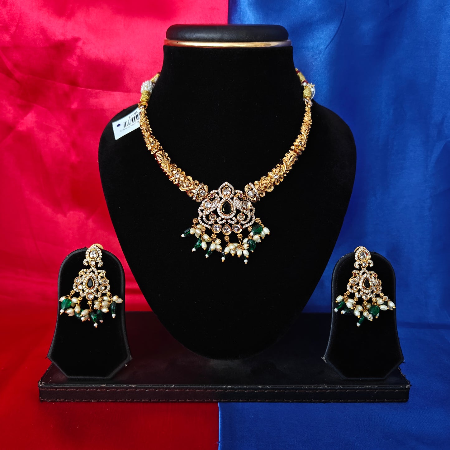 Beautiful Nakshi Kante Necklace In Green Beads