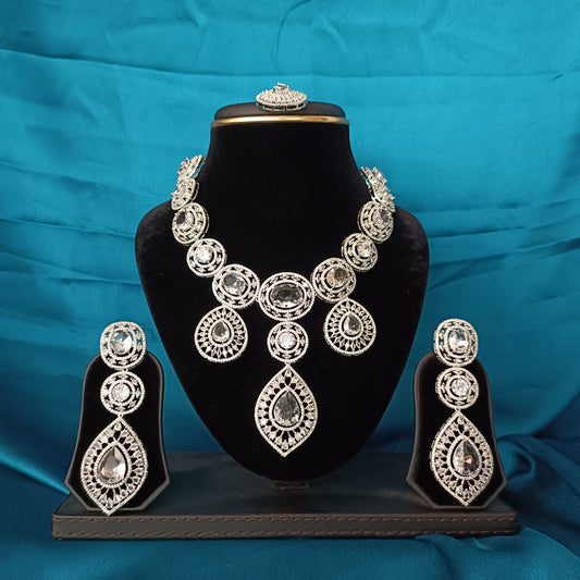 Elegant Bridal Wear Zircon Short Necklace - Ambica Wedding Mall