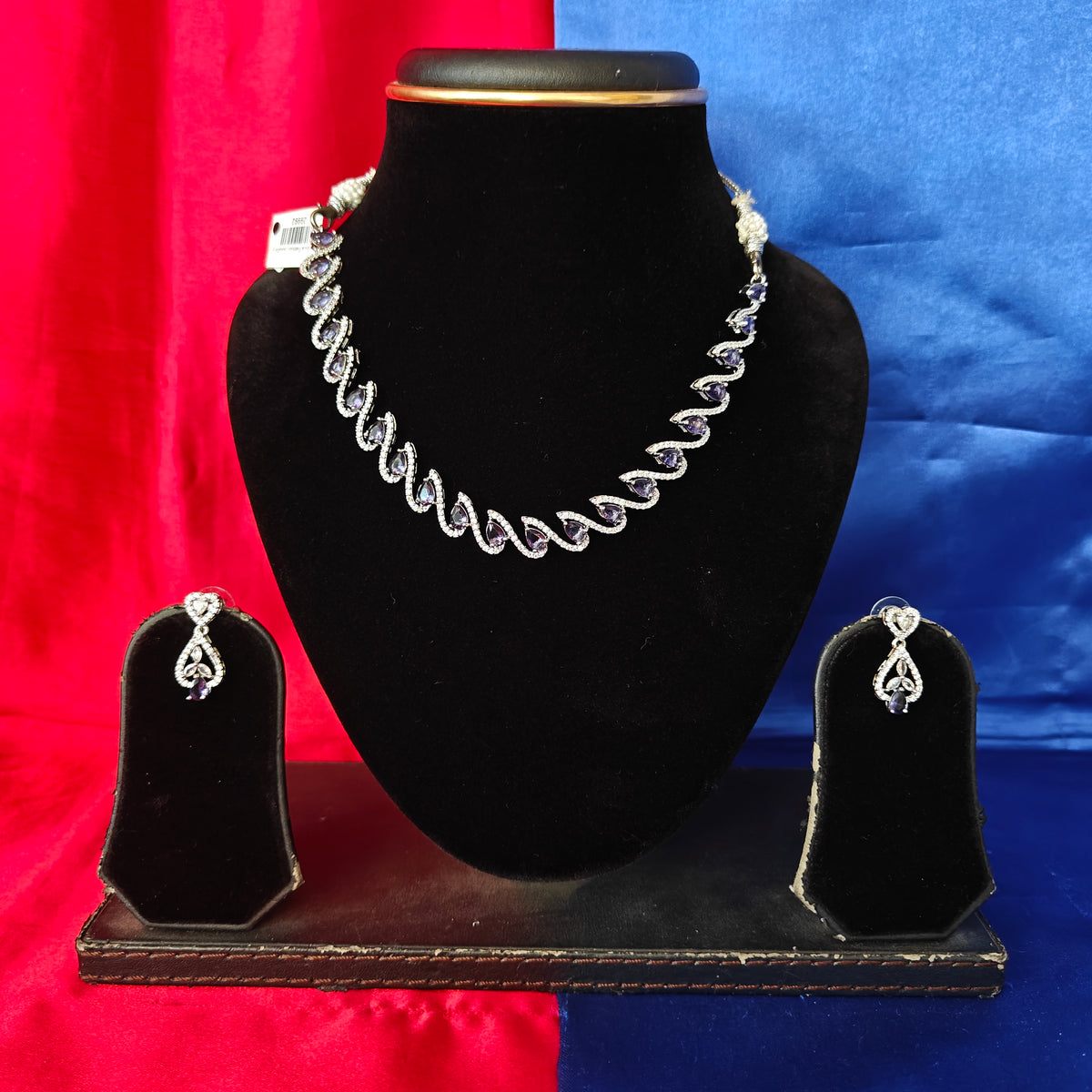 Elegant AD Short Necklace In Purple Coloured Stone