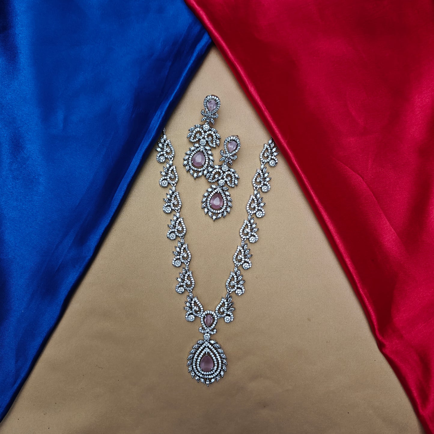 Beautiful AD Short Necklace In Baby Pink Stone