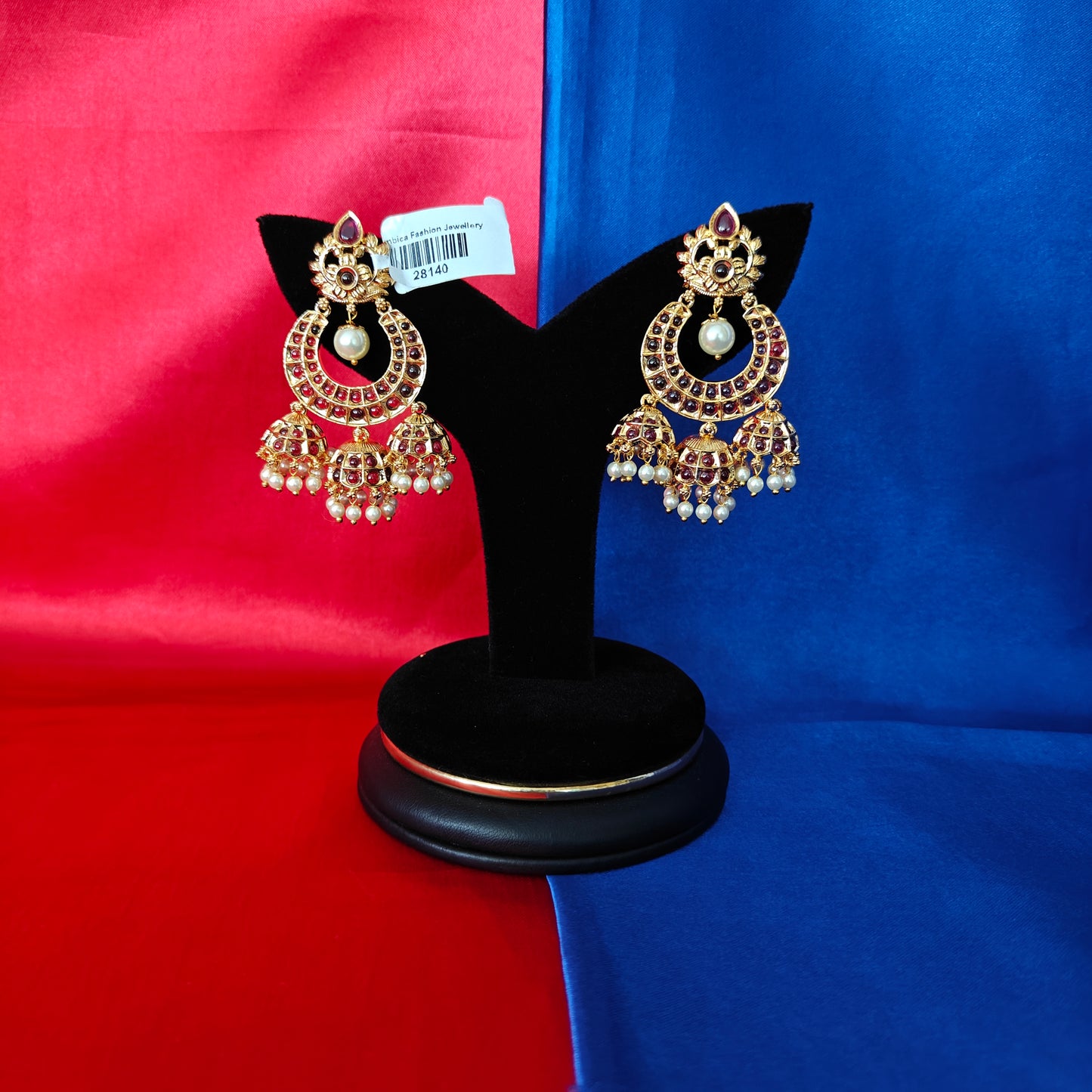 Beautiful Chandbali Earring With Buttas In Ruby Stone