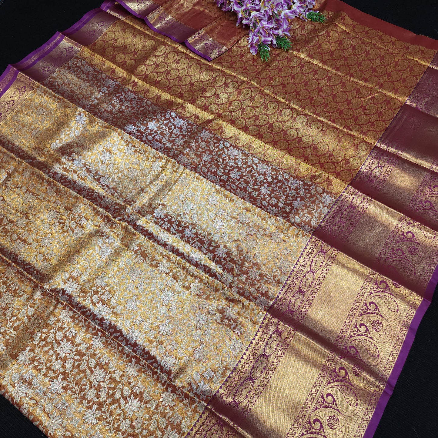 ✨️Semi Kanchi Pattu One Gram Gold Saree💫