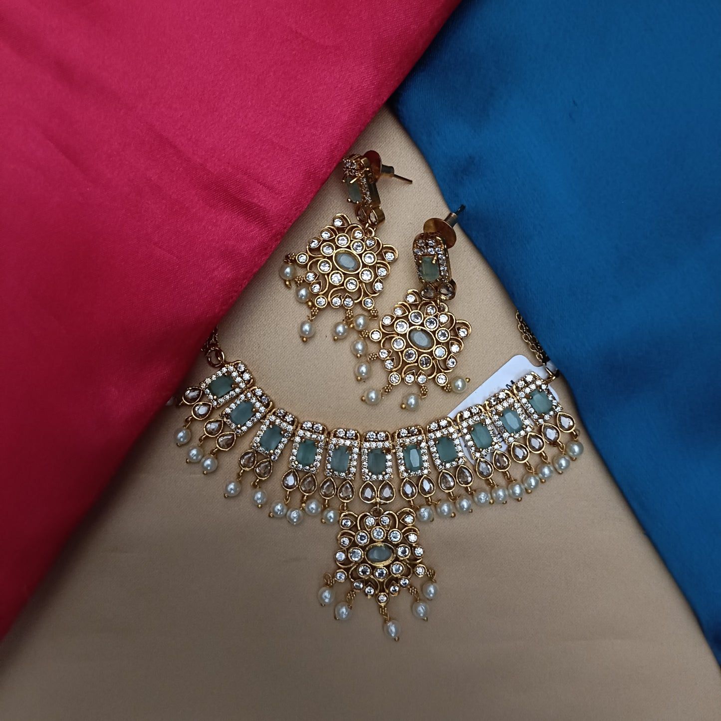 Beautiful Mini Haaram In Pista Green Stone