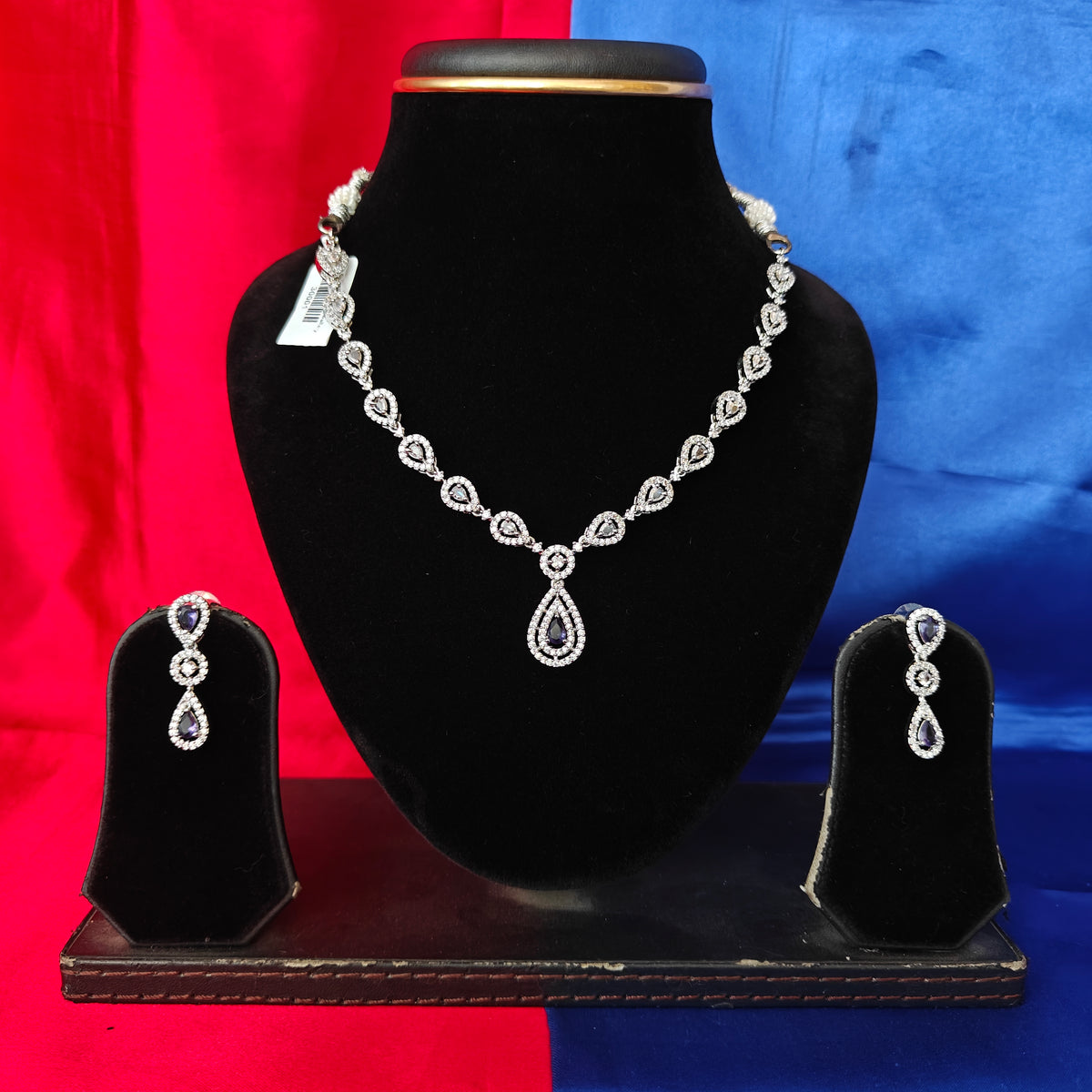 Elegant AD Short Necklace In Purple Coloured Stone