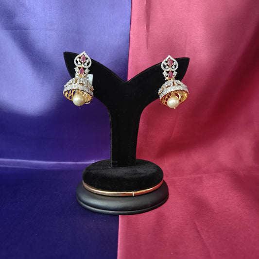 Beautiful GJ Jhumkas In Ruby Stone