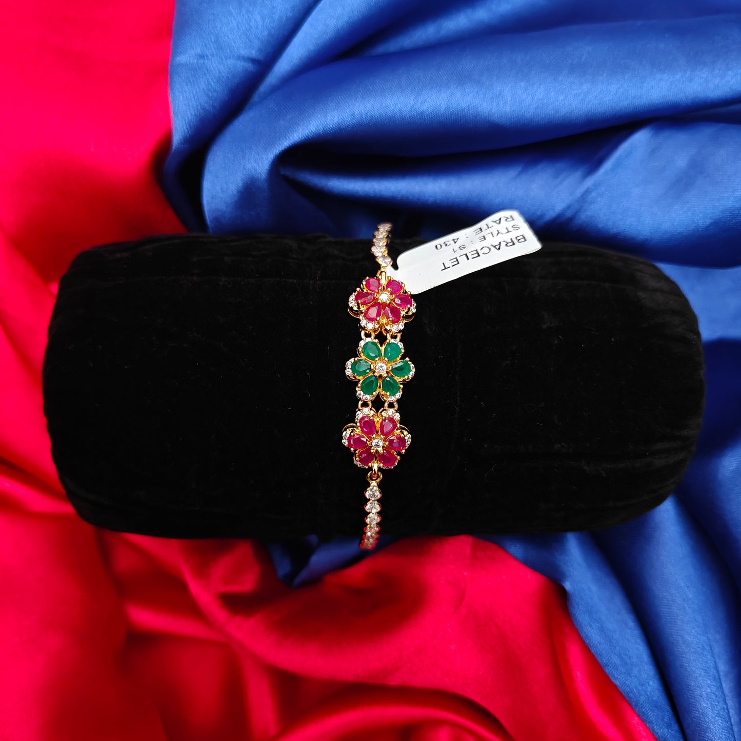 Beautiful Chain Type Gold Bracelet In Multi Colour Stone