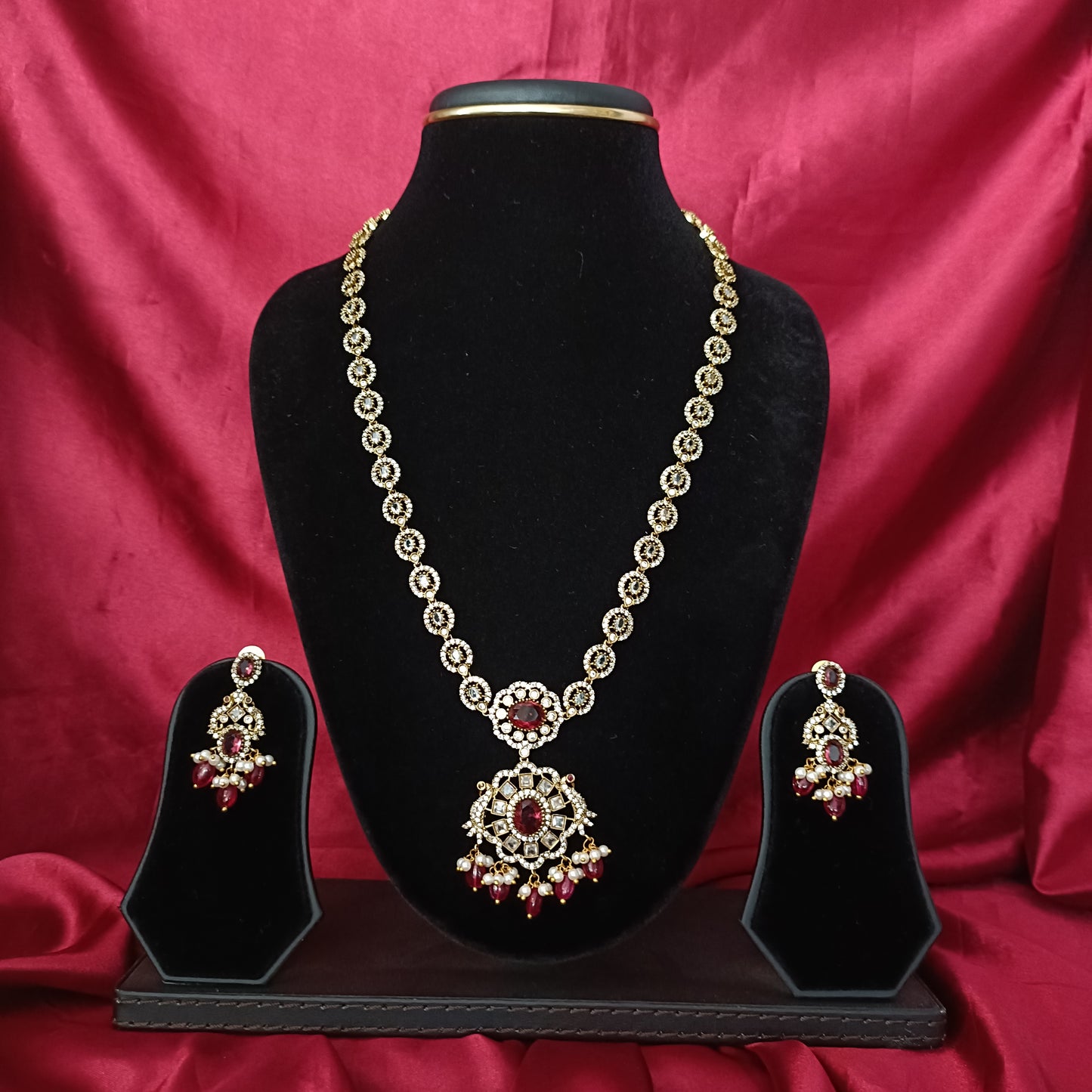 Simple Maroon Beads Victorian Long Haaram - Ambica Wedding Mall