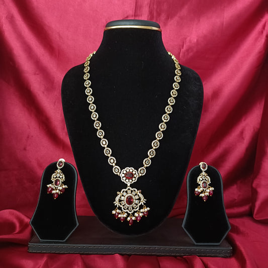 Simple Maroon Beads Victorian Long Haaram - Ambica Wedding Mall