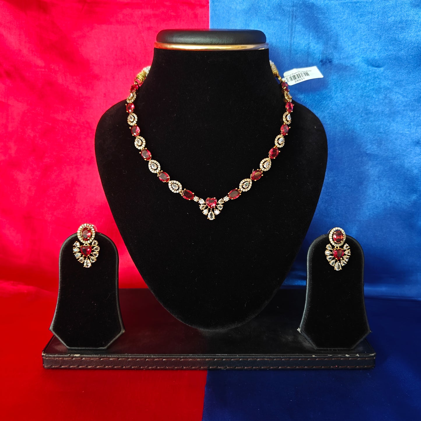 Beautiful Mini Haaram In Maroon Stone