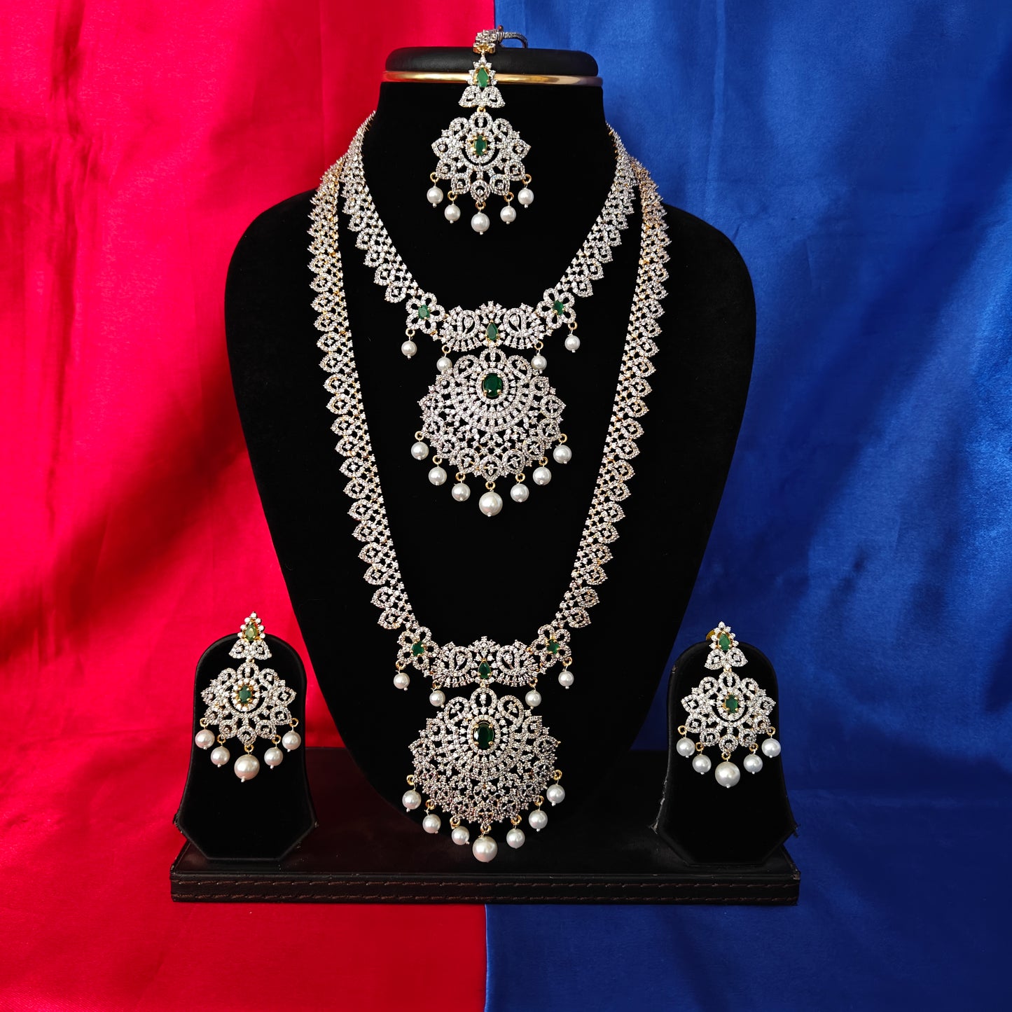Elegant Victorian Combo Set In Green Stone - Ambica Wedding Mall