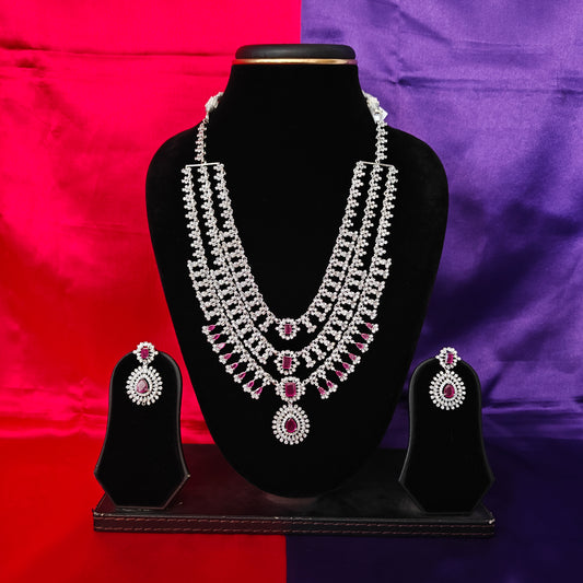 Beautiful Silver Layered Necklace In Ruby Stone