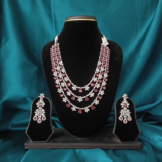 Stylish AD silver long Necklace - Ambica Wedding Mall