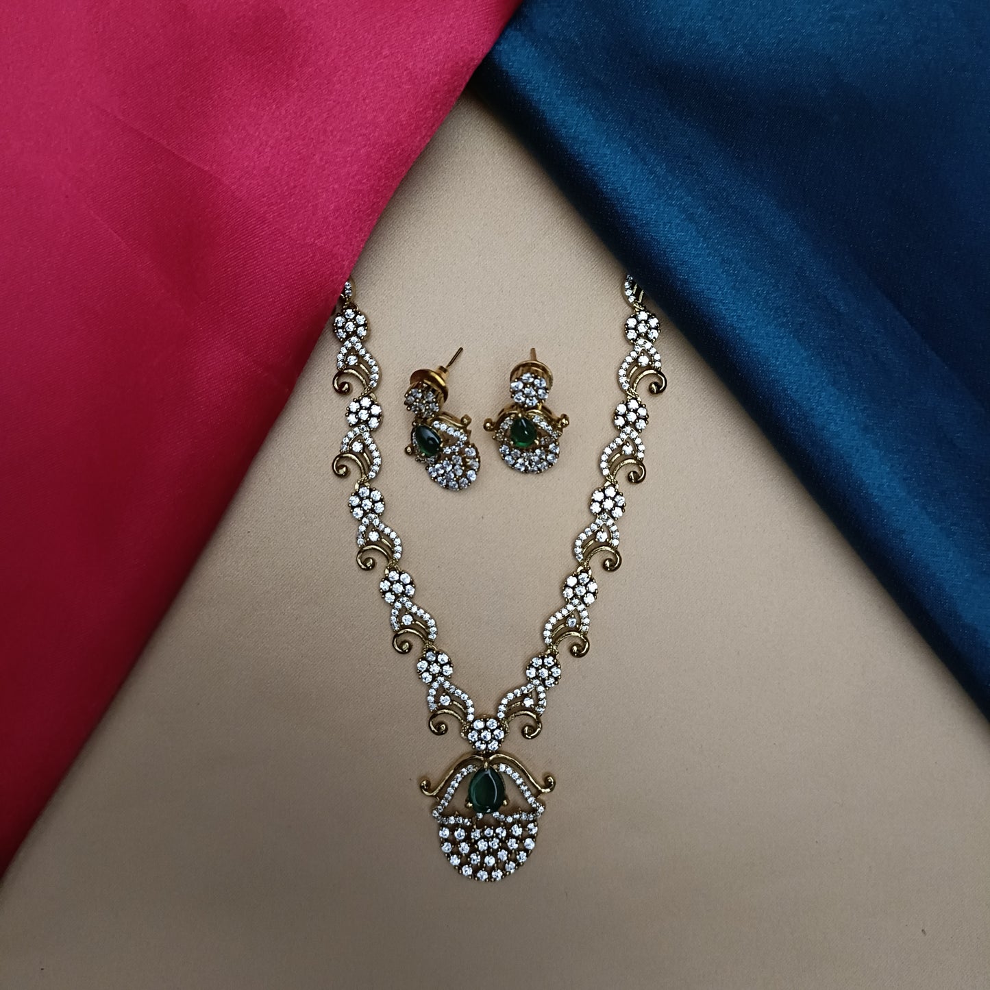 Elegant Victorian Mini Haaram In Green Stone