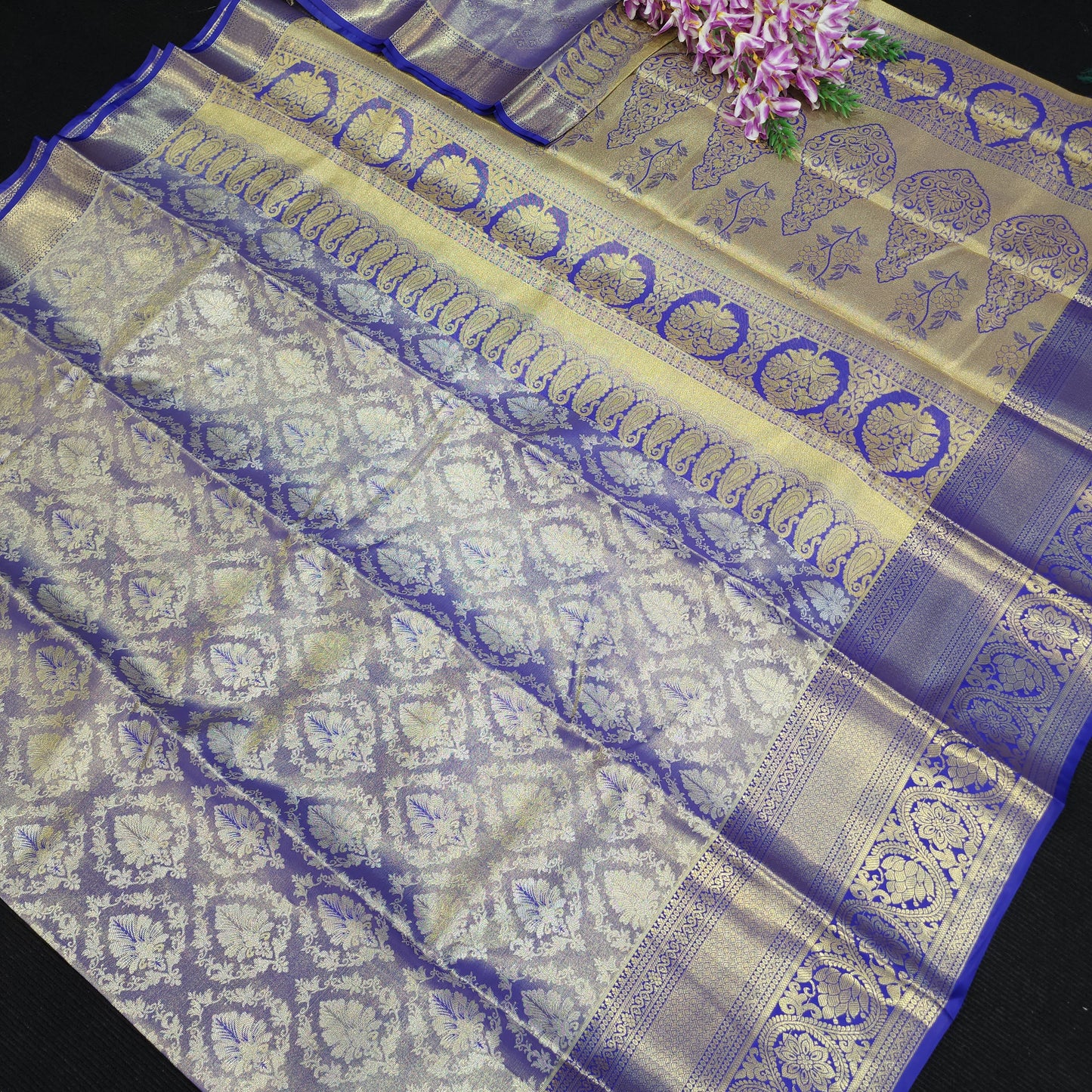✨️Semi Kanchi Pattu One Gram Gold Saree💫